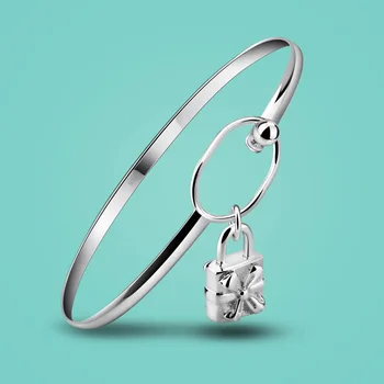

Women's 925 sterling silver bracelet cute lock pendant design female Solid silver bracelet female popular jewelry birthday gift