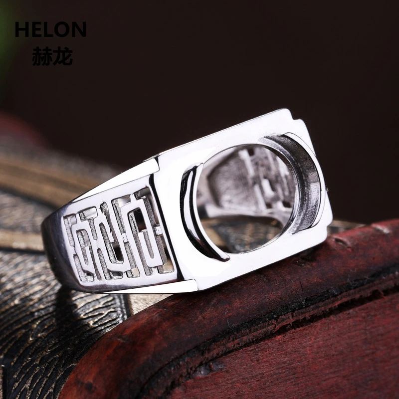 

925 Sterling Silver Men Engagement Wedding Ring 9x13mm Oval Cabochon Semi Mount Ring Setting fit Amber Agate Turquoise Wholesale