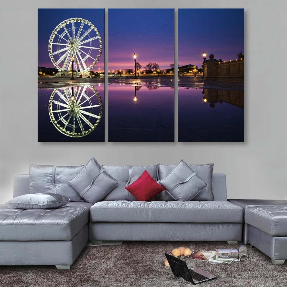 

Stretched Canvas Prints The Lake And The Ferris Wheel LED Flashing Optical Fiber Print LED Wall Art LED Decorations