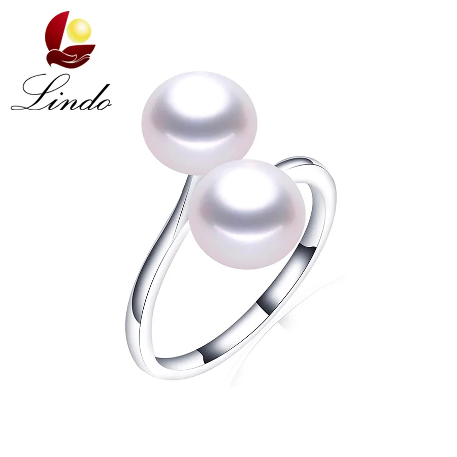 

Lindo 2018 Hot Selling 925 Sterling Silver Women Ring Fashion Double AAAA Natural Freshwater Pearl Wedding Ring Party Jewelry