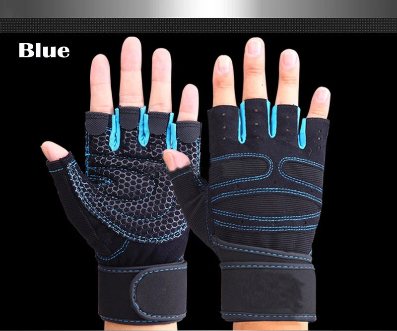 Дышащие тренировочные на полпальца перчатки для тяжелой атлетики защитные перчатки для запястья велосипедные гантели Спортзал Бодибилдинг Спортивные Перчатки для фитнеса - Цвет: Blue