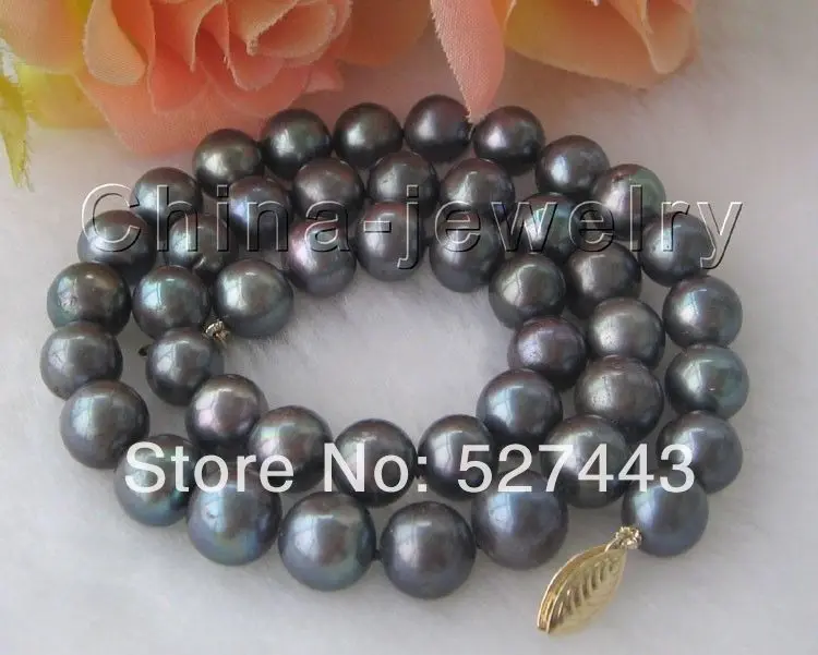

Wholesale free shipping >>AAA 11mm natural black perfect round FW pearl necklace