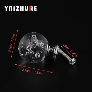 YNIZHURE 30mm Bubble Ball Design Clear Crystal Glass Knobs Cupboard Drawer Pull Kitchen Cabinet Wardrobe Handles Hardware