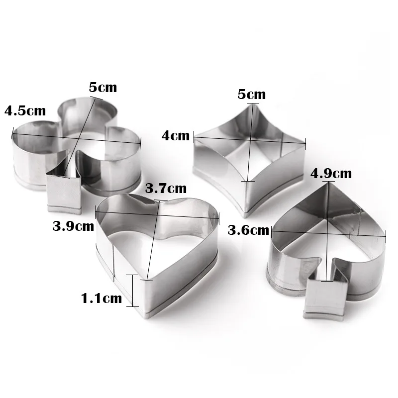 Один набор формочек для печенья из нержавеющей стали для покера, 3D форма для торта, помадка, хлеб, свадебные торты, резак для печенья, кухонные инструменты