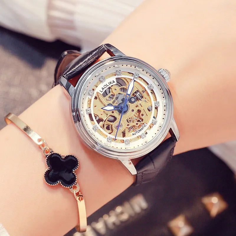 White Case-Black Женские часы, автоматические механические часы, женские Tourbillon часы, Reloj Mujer, часы со скелетом, Лидирующий бренд, наручные часы, Relogio Feminino - Цвет: White Case-Black