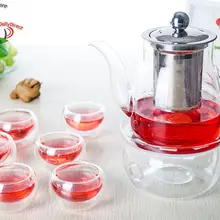 1x 8in1 кунг-фу Кофе Чай набор A-Большой 635 мл Стекло Чай горшок w/Нержавеющая сталь Infuser фильтр+ 6* двойными стенками Слои чашки+ круглой теплее