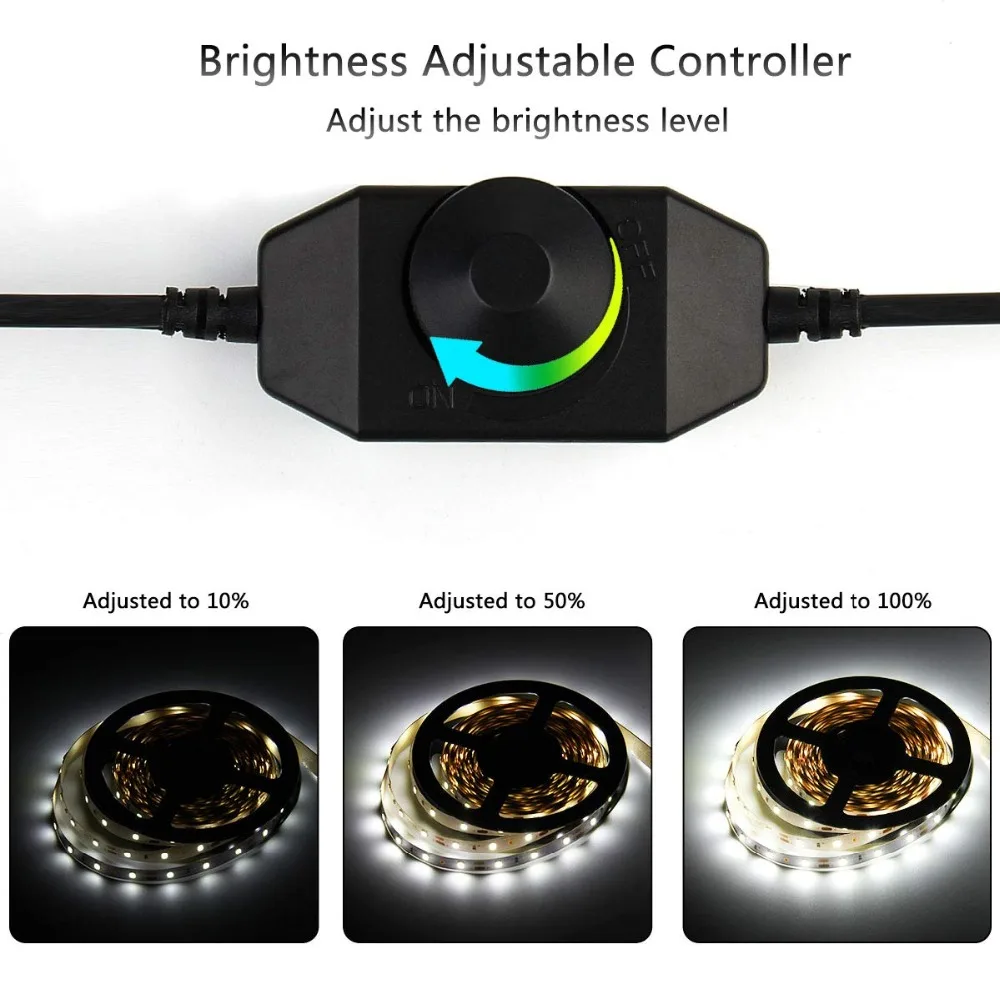 Daylight White 2835 SMD LED Strip Kit 5M 60LEDsm DC 12V 6500K Flexible LED Light with Knob Dimmer 24W Power Adapter EU US UK (5)