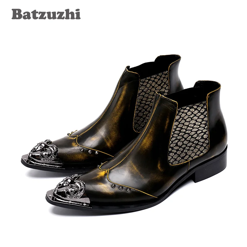 Batzuzhi Luxury Handmade Leather Men's Boot Pointed Toe Metal Toe Men's  Dress Boots Slip On Men Booties Size 35-46 Botas Hombre - Men's Boots -  AliExpress