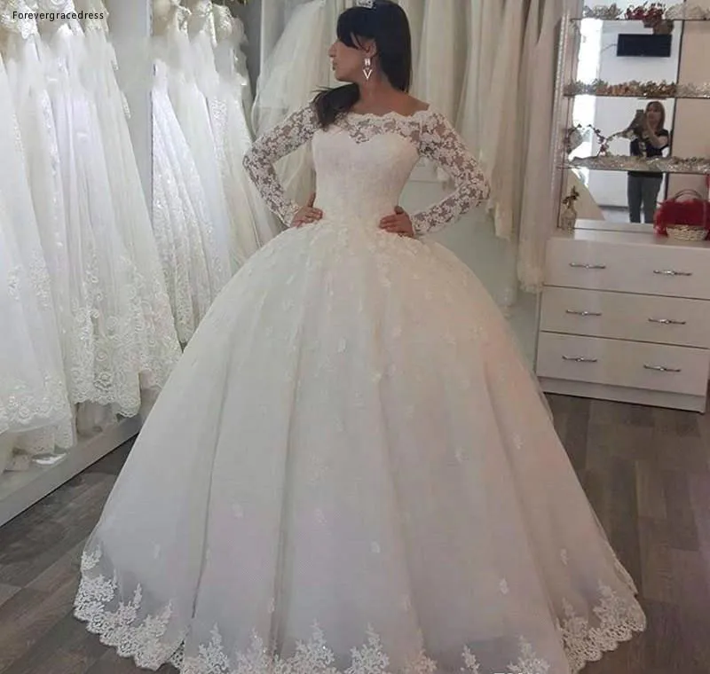 

2019 Princess Wedding Dress African Arabic Dubai Long Sleeve Lace Appliques Church Formal Bride Bridal Gown Plus Size