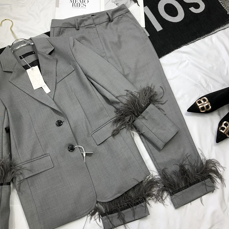 

Z-ZOUX Woman Set Blazer Suit Feather Stitching Casual Blazer Coat High Waist Straight Pants 2 Piece Set Women Cloth For Women