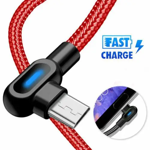 

Yfashion 2M Micro USB Type-c For Apple Interface LED Fast Charging Data Cable Double Bend 90° Right Angle