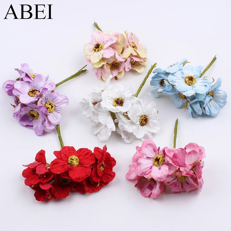 

12pcs/lot Fake Stamen Flower Bouquet Artificial Silk Rose For Wedding Party Home Scrapbook Decoration Handmade Floal Accessories