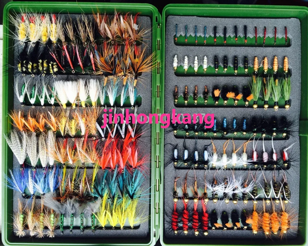 

168pcs Wet Dry Fly Fishing Flies Lure Set Fly Tying Material Wet hand tied Nymph Flies for Trout Pike