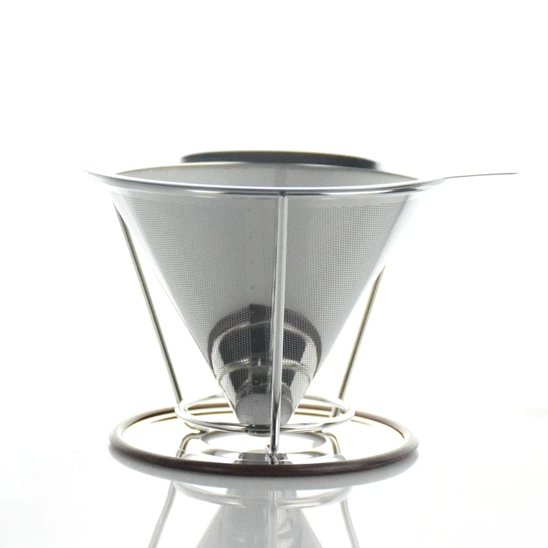 New 304 Stainless Steel Pour Over Coffee Filter Basket V60 Coffee Dripper with Cup Stand