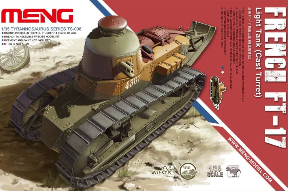 

1/35 MENG TS008 French FT17 light tank with internal structure model hobby