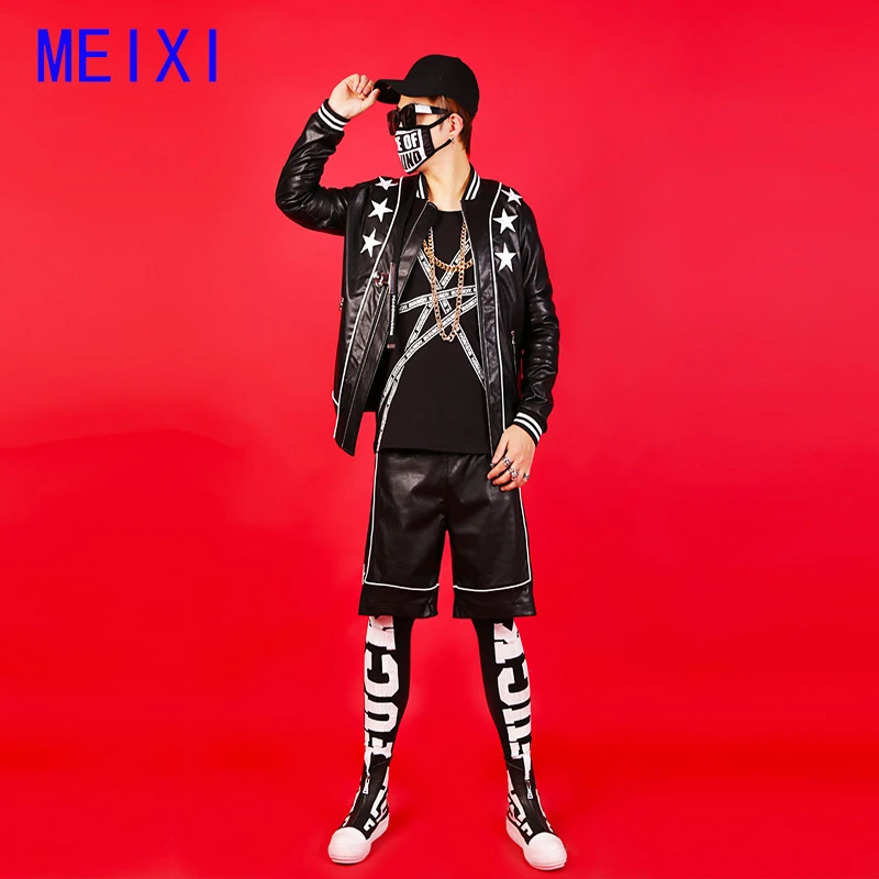 Cantantes de DJ de Estrellas Negras, ropa para espectáculo, hip hop, DS, chaqueta de cuero delgada, ropa de club | - AliExpress