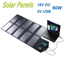 Solar Charger Panel Foldable Solar Mobile Charger 60W Dual Output Solar Cell Charger for iphone, Laptops and 12v Car battery