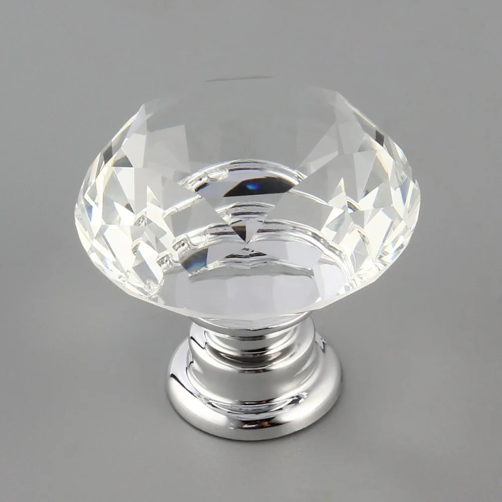 10Pcs 30mm Diamond Plated Shape Crystal Glass Knob Cupboard Drawer Pull Handle New Kitchen Door Knob Furniture Accessories