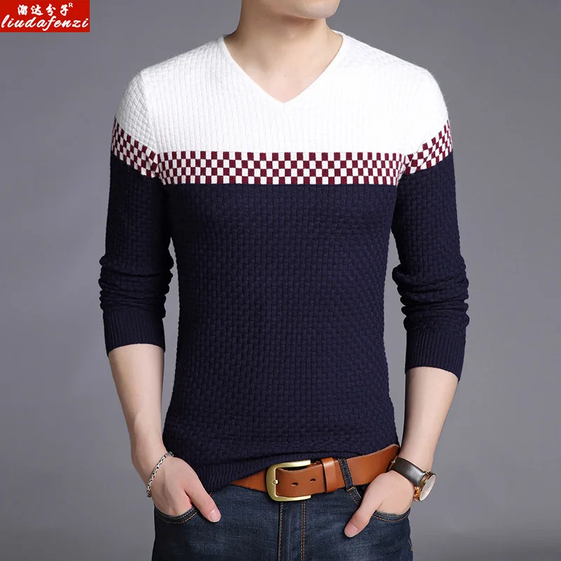 LIUDAFENZI свитер с длинными рукавами, Мужской V, зимний свитер, чистый свитер, мужской джемпер - Цвет: Blue color