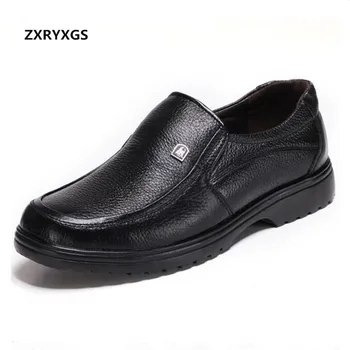 

Hot selling 2019 new spring and summer men's shoes casual shoes soft genuine leather shoes black Non-slip comfortable flat shoes