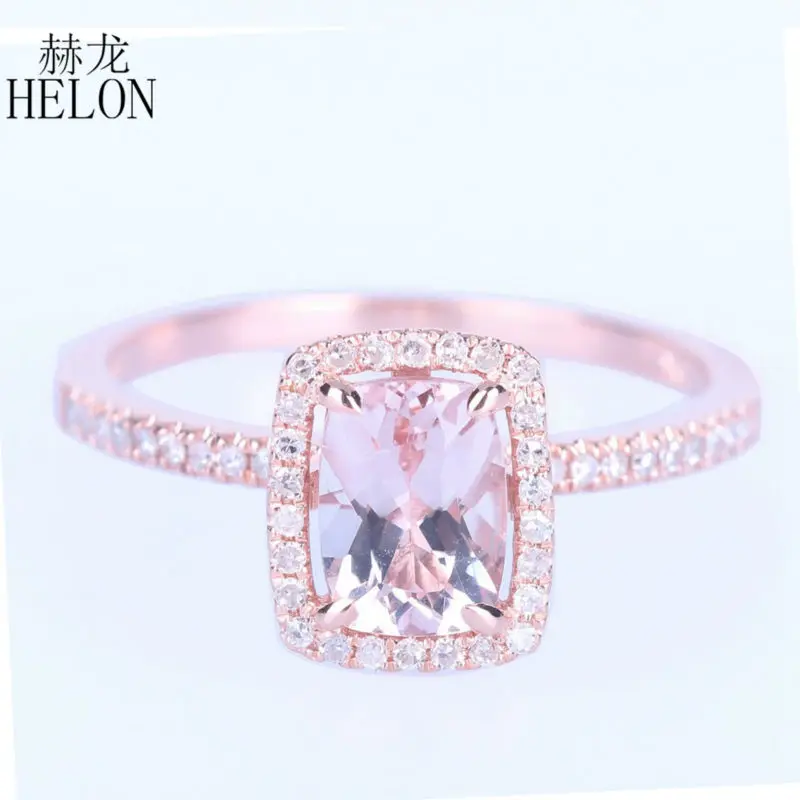 HELON Solid 14K розовое золото 1.37CT Подушка 7x5 мм морганит обручальное кольцо с натуральными бриллиантами изящное кольцо для женщин Ювелирное кольцо