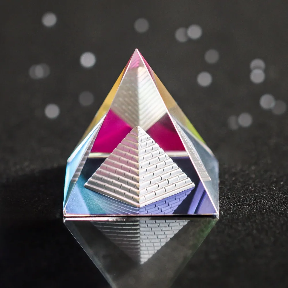  H&D 3.5'' Egypt Egyptian Natural Multi Color Crystal Pyramid Home Desk Decor Gift Living Room Decor