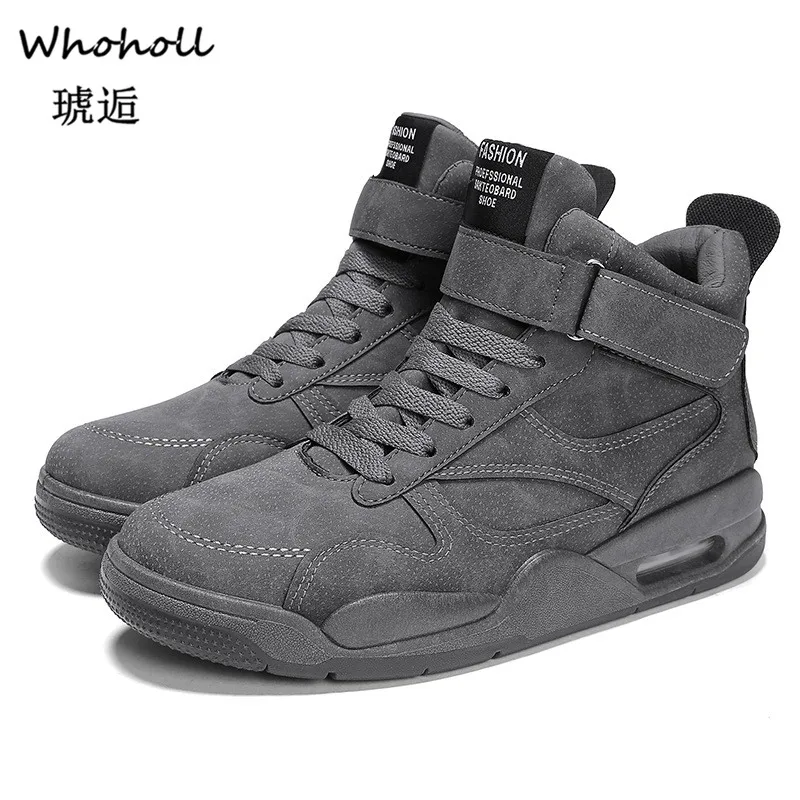 

Whoholl NEW Brand High Quality All Black Men's Leather Casual Shoes Fashion Breathable Sneakers Fashion Flats Big Plus Size 45