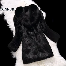 Luxury Big Genuine Full pelt Rabbit Fur Coat With Real Natural Fox Fur Collar Hot Wholesale Customize Plus Size Overcoat TSR100