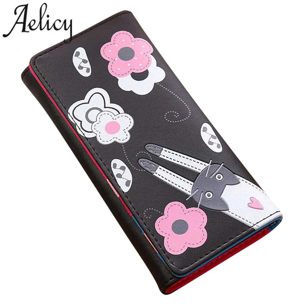 

Aelicy Women Cat Flowers Pattern Hasp Coin Purse Long Wallet Card Holders Handbag Clutch Money Bag Luxury Female Carteira