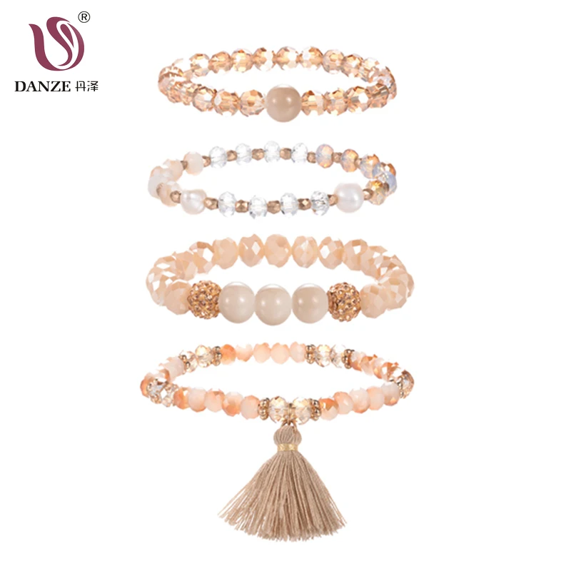 

DANZE Wholesale 4PCS Bracelets Sets For Bridal Women Wedding Pink Crystal Beads Design Most Popular Wristband Jewelry Dropship