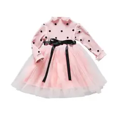 2018 милые платья для маленьких девочек принцесса в платье в горошек детское праздничное платье мини с длинными рукавами Vestidos детская одежда
