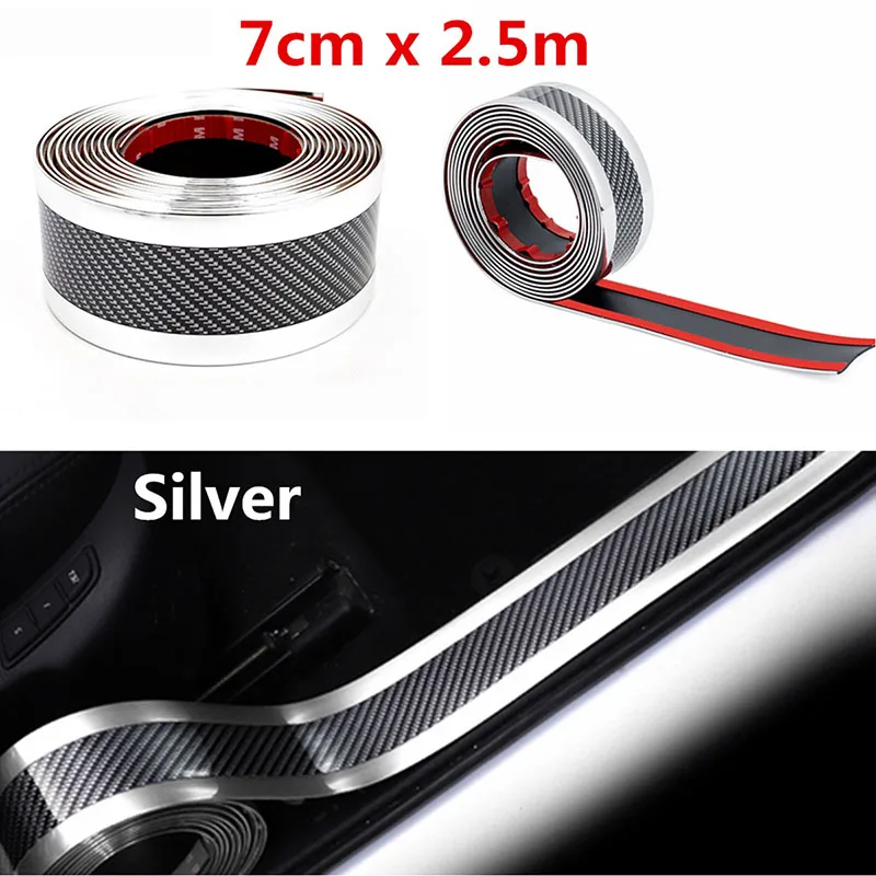

7CM*2.5M Car Sticker Carbon Fiber Rubber DIY Door Sill Protect Edge Guard Strip