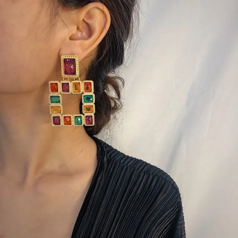 

Luxury Designer Earring 2019 Colorful Acrylic Crystal Earrings for Women Boho Fashion Statement Drop Earrings Female Gifts
