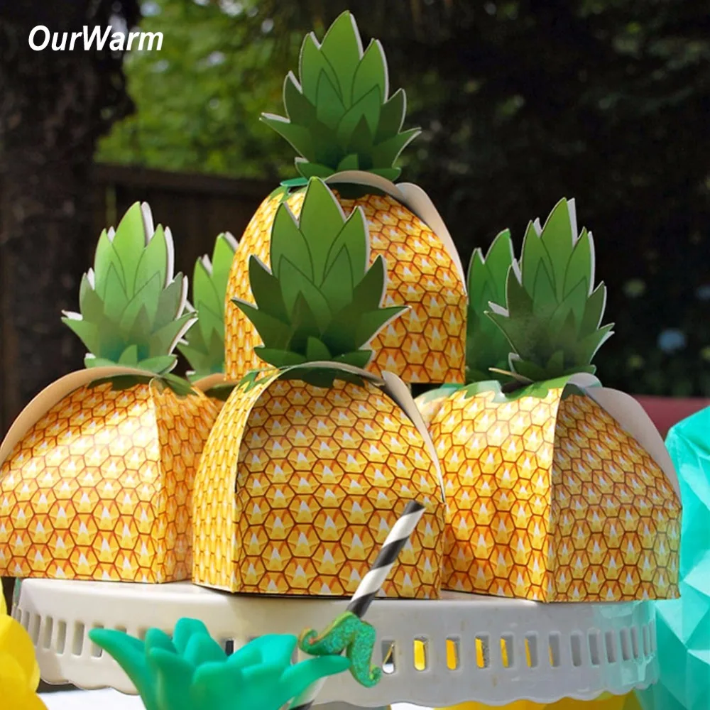 OurWarm 12 قطعة ورقة الأناناس الحلوى حقيبة هدية مربع هاواي لوا عيد ميلاد الزفاف الحسنات تذكارية الصيف الجدول حزب الديكور