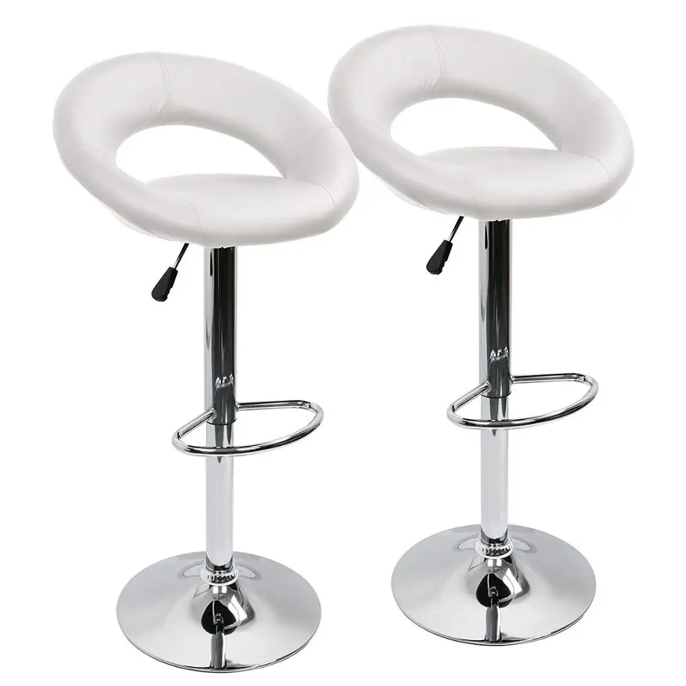 IntimaTe WM Adjustable Swivel Bar Stools Set of 2 Faux Leather Gas Lift Breakfast Kitchen Chairs with Crescent Shaped A35