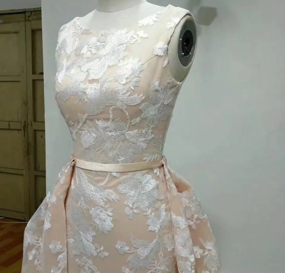 lace patterns pearl pink wedding dress