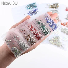 1380 шт, стеклянные стразы для ногтей смешанного размера, 6 цветов, кристаллы смешанного размера s, стразы для украшения для ногтей