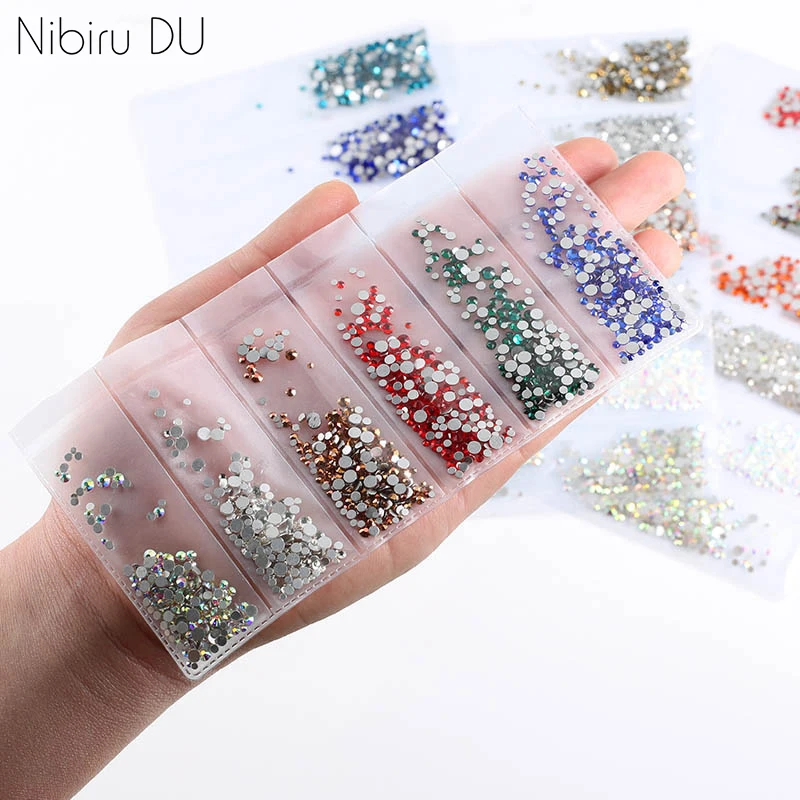 

1380pcs Partition Mixed Size Glass Nail Rhinestone 6 color Crystal Mix Sizes Rhinestones For Nails Art Decorations Strass