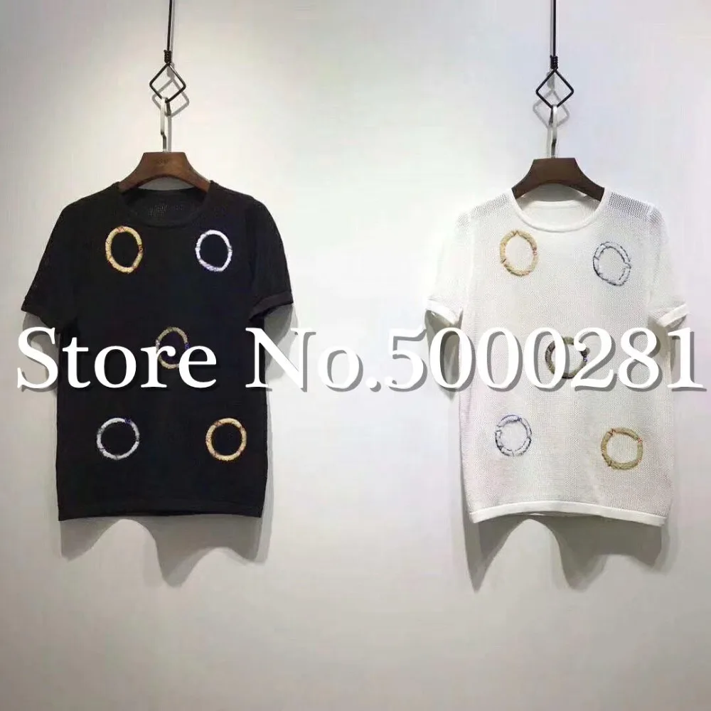 

fashion designer o-neck short sleeve t shirt women 2019 sexy see through hollow out knitted embroidery novelty tops