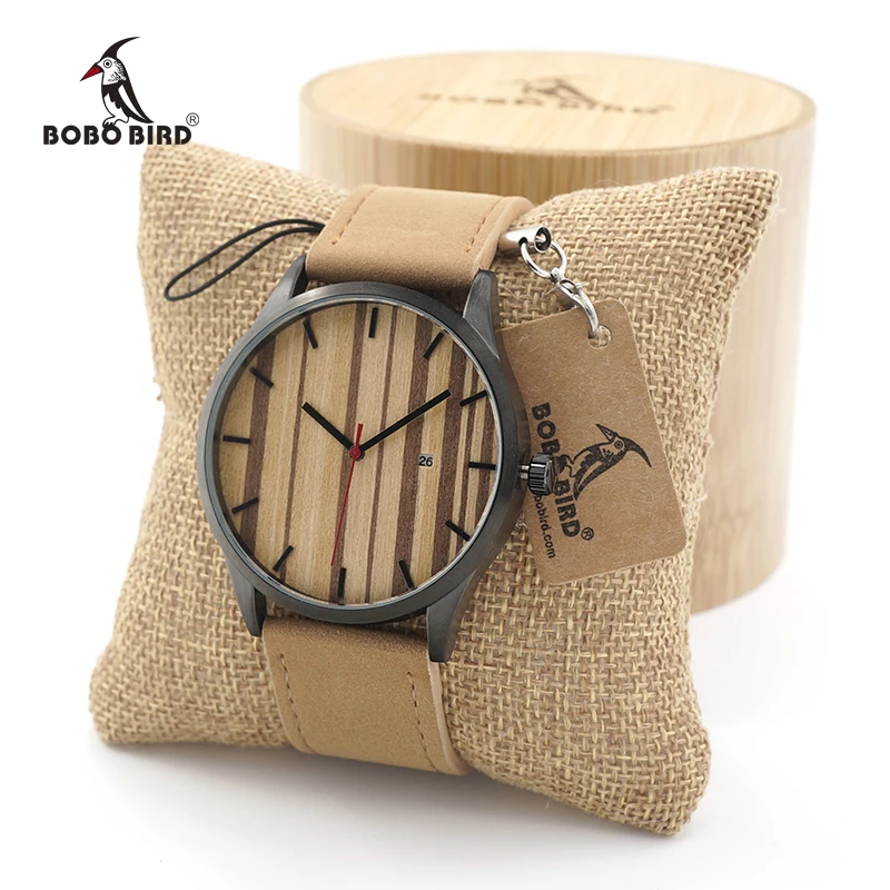

BOBO BIRD Multfunction Calendar Mens Watches Wooden Quartz Watches with Real Leather Strap in Gift Box relojes hombre