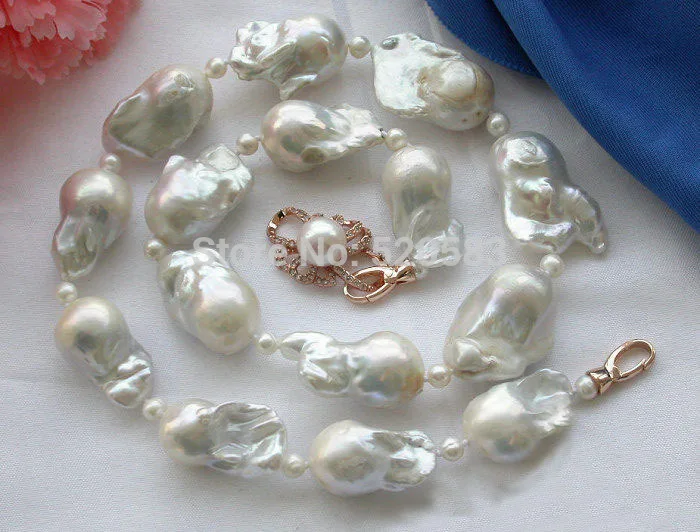 

Rare HUGE 21" 23-28mm white baroque keshi reborn PEARL NECKLACE NEW