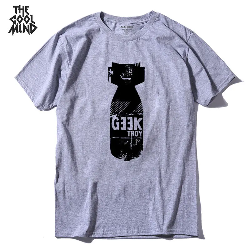 

COOLMIND QI0226A 100% cotton loose style short sleeve geek printed men T shirt casual short sleeve summer men T-shirt tees shirt