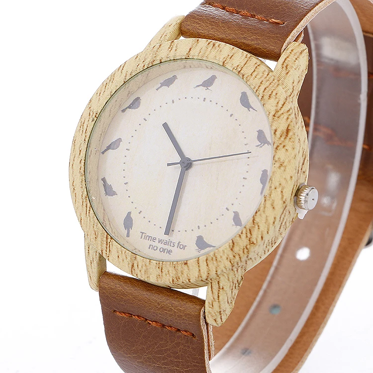 2017 деревянный Relojes кварцевые для мужчин для женщин часы повседневное деревянный кожаный ремешок птица часы Дерево мужской