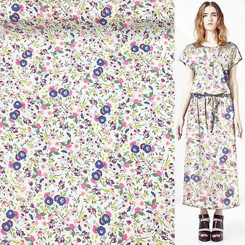 

Cartoon floral and leaves print silk and cotton blended fabric 14momme,SCT554