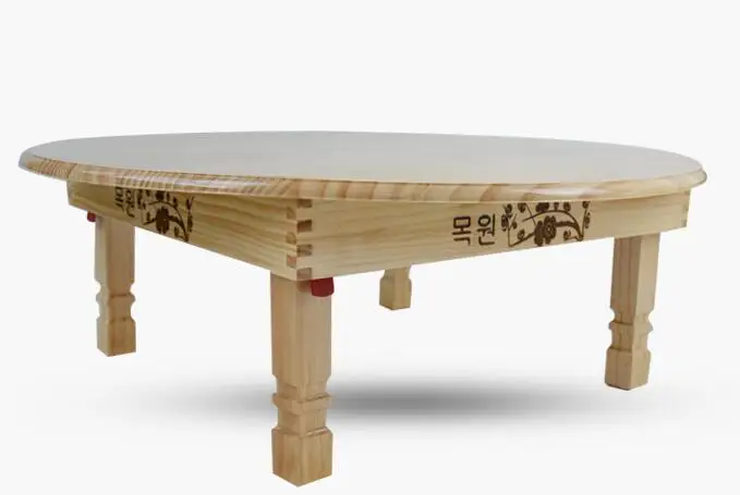 Modern Round Table Folding Legs 90cm Natural/Cherry Finish Living Room Furniture Large Low Round Coffee Table Solid Pine Wood