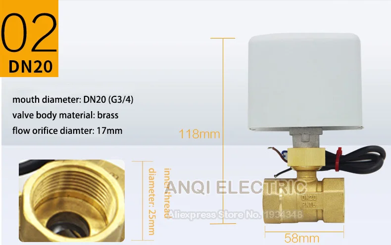 two-control two-way dn20 electric ball valve ac220v