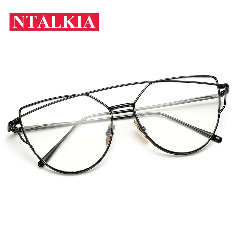 Hot 2018 Newest Cat Eye Glasses Frame Women Brand Designer Twin-Beams Metal Eyeglasses Frame Clear Fashion Glasses Drop Ship