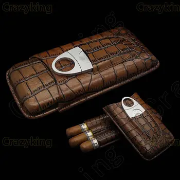 

Cohiba Leather Travel Cigar Case Holder 3 Tube Humidor With Cutter Set
