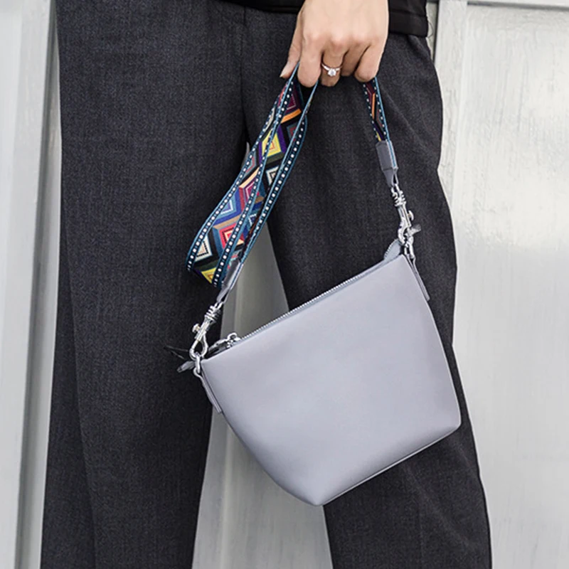 

Fashion Bucket Shoulder Bag Female Crossbody Bags For Women Split Leather Solid Color Luxury Handbags Women Bags Designer