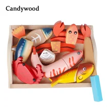 Candywood, новинка, высокое качество, детские деревянные кухонные игрушки, режущий хлеб, морепродукты, рыба, еда, набор, обучающие игрушки для девочек и мальчиков, подарки